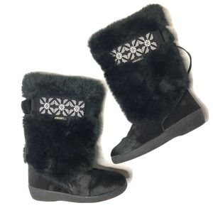 OSCAR Sport BLACK FUR Apres Boots Size US 8 EU 39 Goat Hair Embroidery Southwest